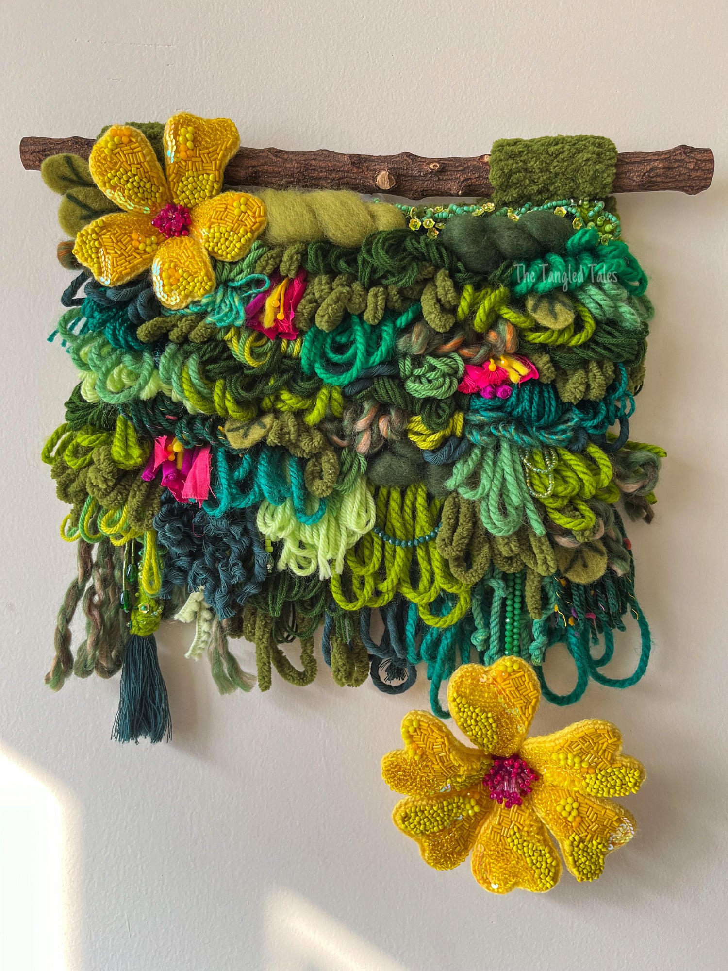 Forest green weaving art piece